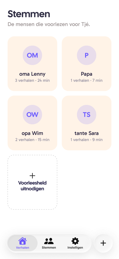 Heare Stemmen-scherm met oma, opa, papa en tante